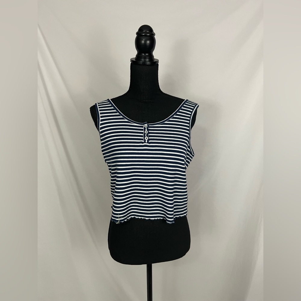 Blue & White Striped Crop Top